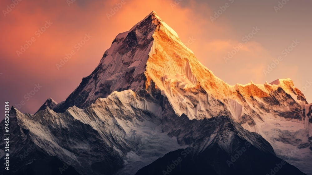 Sunrise and sky background with a remote mountain peak