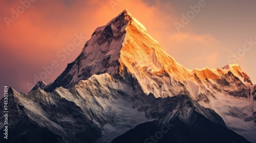 Sunrise and sky background with a remote mountain peak