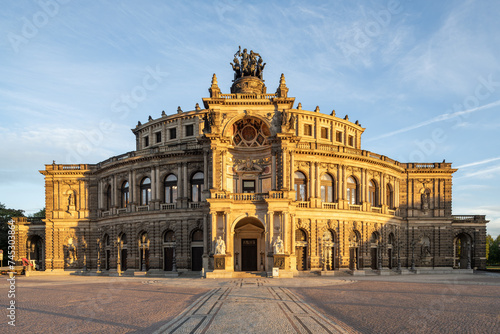 Semperoper opera house at sunrise  Dresden  Saxony  Germany