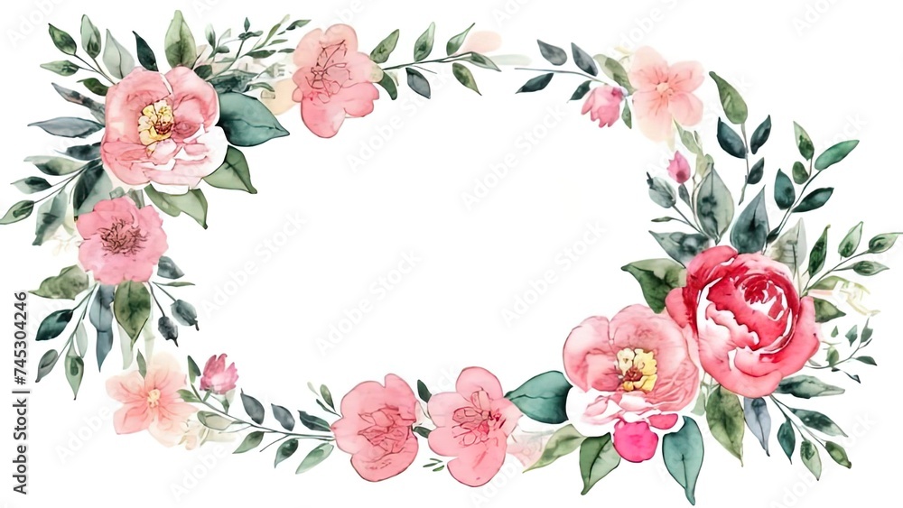 flowers set. Beautiful wreath. Elegant floral collection with isolated blue,pink leaves and flowers, hand drawn watercolor. Design for invitation, wedding or greeting cards