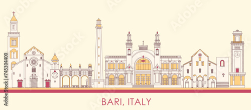 Stampa su tela Cartoon Skyline panorama of city of Bari, Italy - vector illustration