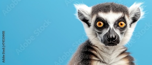 a close - up of a ring tailed lemur looking at the camera with an intense look on its face. photo