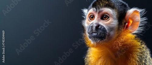 a close - up of a monkey's face with a blurry back ground and a black back ground.