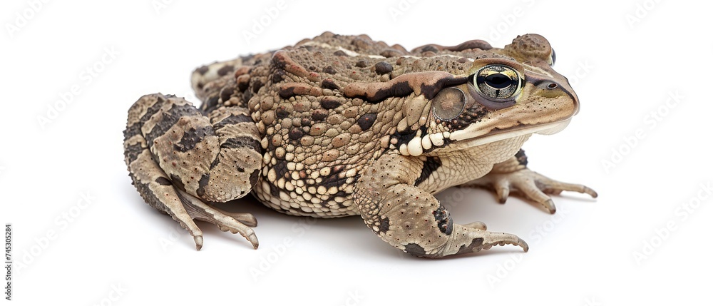 Naklejka premium a brown and black frog sitting on top of a white floor next to a black and brown frog on top of a white floor.