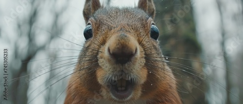 a close up of a squirrel's face with it's mouth open and it's eyes wide open. photo