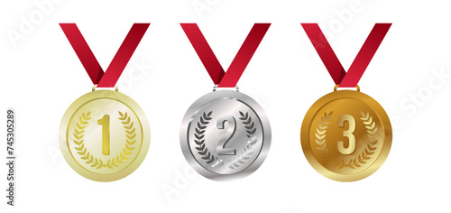 gold, silver and bronze  medal with ribbon