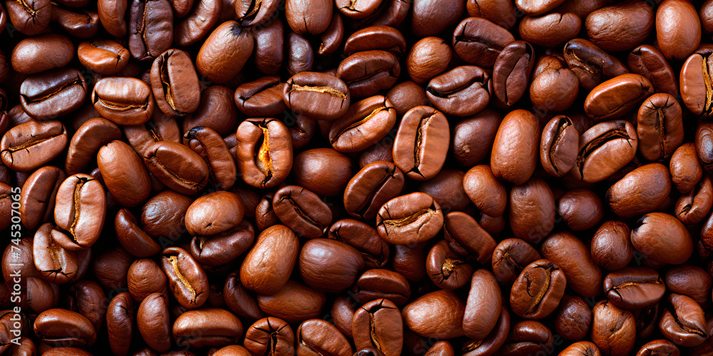 Fototapeta premium Coffee beans as background. Top view.