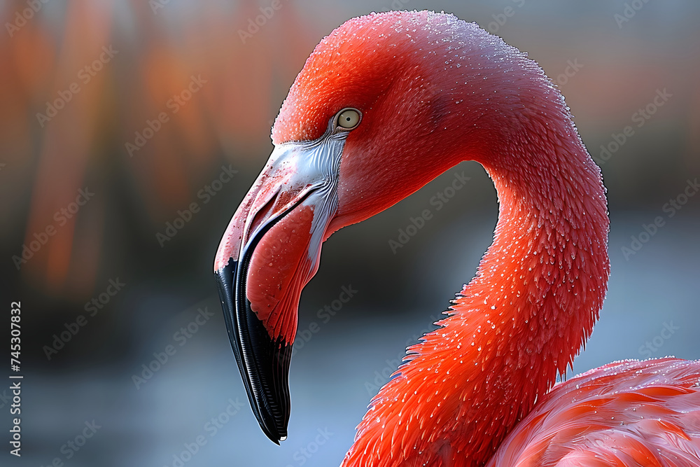 Close Up of Flamingo With Blurry Background - obrazy, fototapety, plakaty 