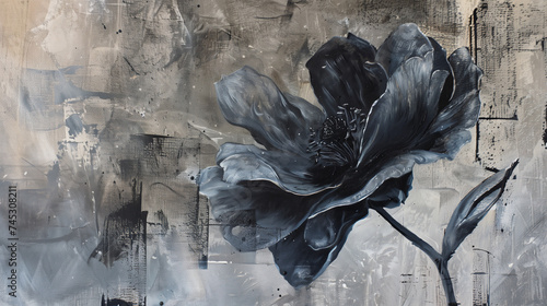 Abstract painted black and white floral background
