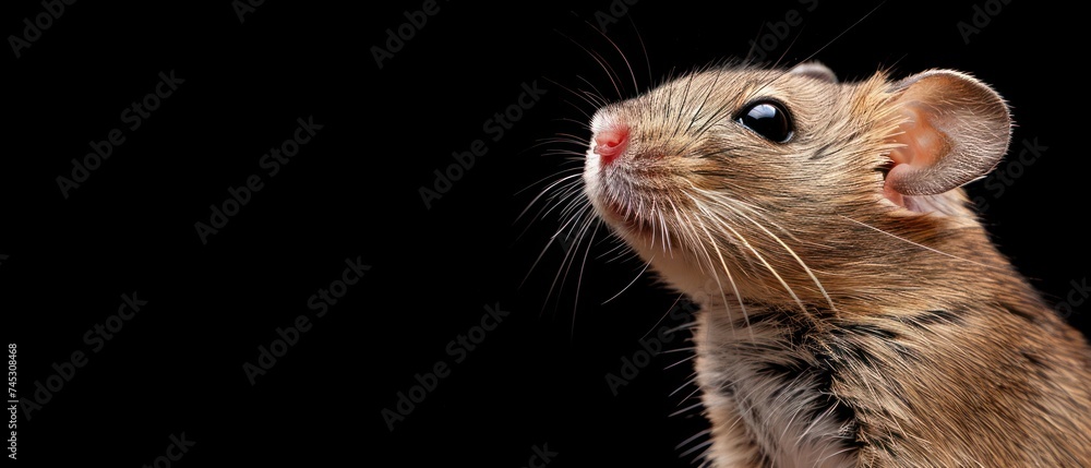 a close up of a rodent on a black background looking up at something with one eye on the other side of the rodent. a close up of a rodent on a black background looking up at something with one eye on the other side of the rodent.
