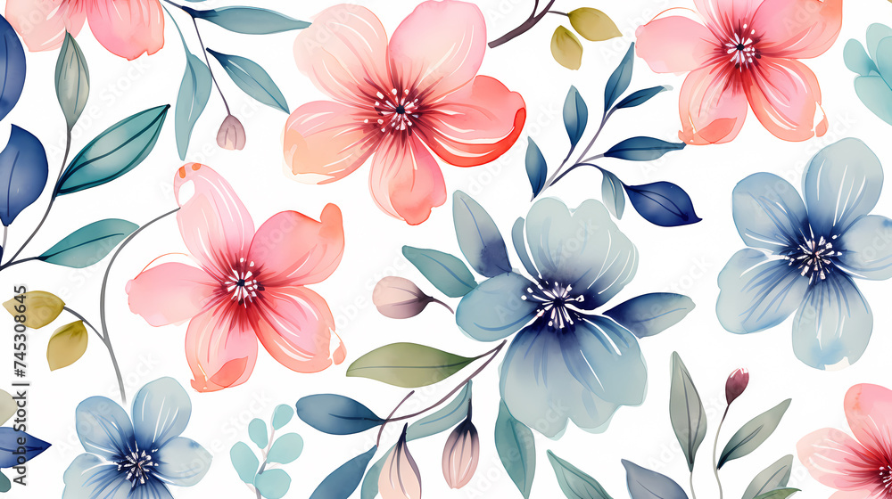 Watercolor seamless pattern with spring flowers Watercolor seamless pattern with spring flowers