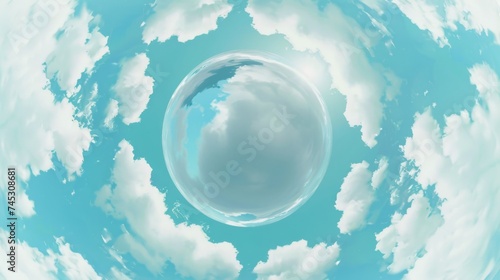Dreamy Blue Sky Cloudscape Pattern on Soft Pastel Background, Fish-Eye Lens