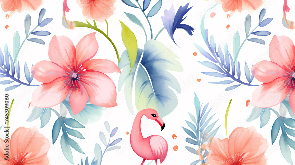 Fototapeta premium Watercolor seamless pattern with spring flowers