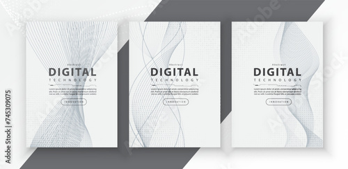 Poster brochure cover banner presentation layout template, technology digital futuristic internet network connection white background, abstract cyber future tech communication, Ai big data science 3d photo