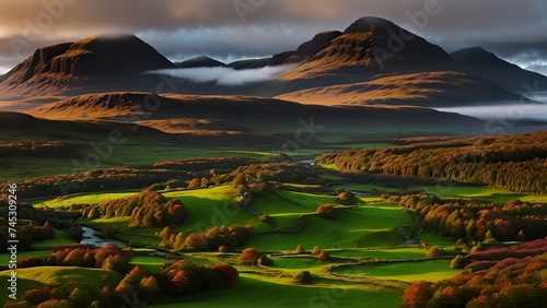 Ein abstrakter Hintergrund für das Design. Die nebligen Berge Schottlands 1.