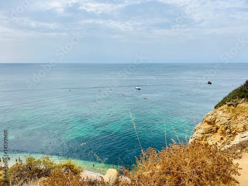 Fototapeta Naklejka Na Ścianę i Meble -  Rocky coastline, ocean horizon, rocks at the ocean, cliffs