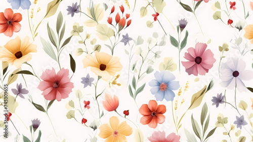 Watercolor seamless pattern with spring flowers