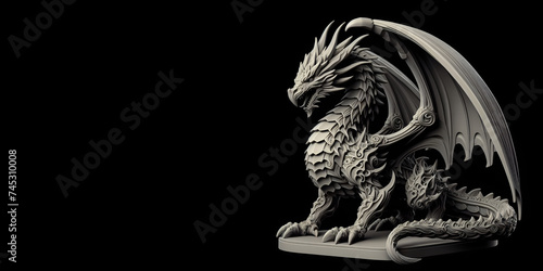 3d  printed dragon, Small figure. isolated on black background © abdelaziz