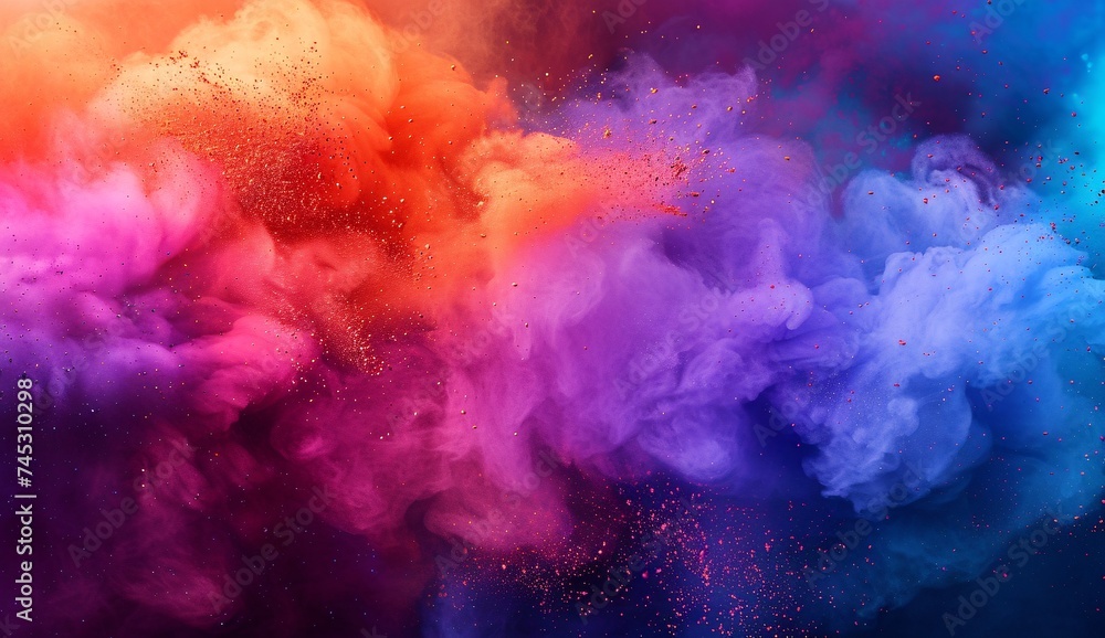 a rainbow of color powder is being spread across the air