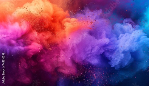 a rainbow of color powder is being spread across the air