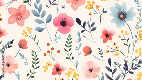 Watercolor seamless pattern with spring flowers © jiejie
