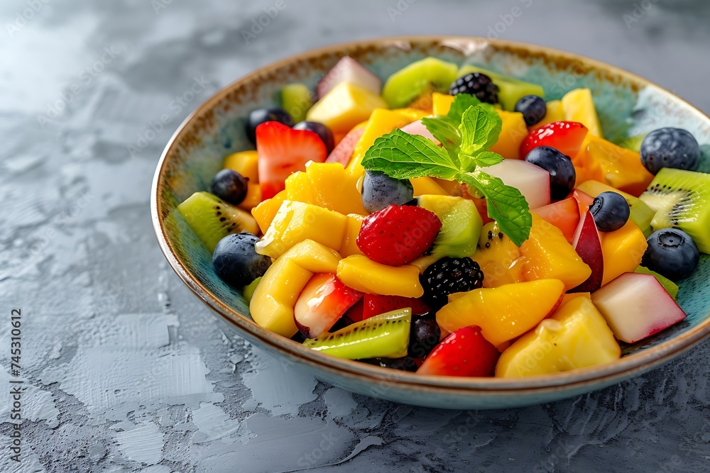 A healthy fruit salad with a variety of colors and textures.