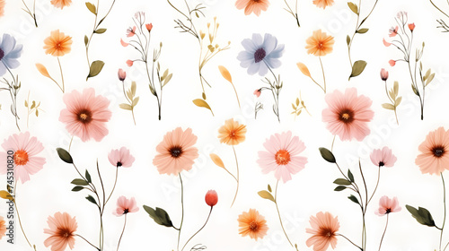 Watercolor seamless pattern with spring flowers © jiejie