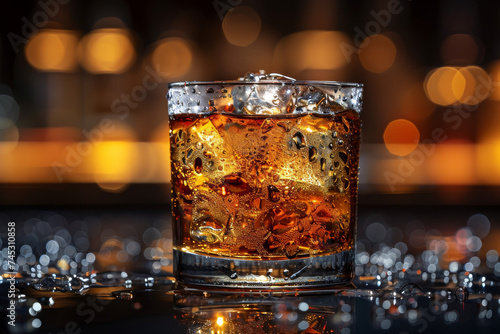 Single mixed drink in focus
