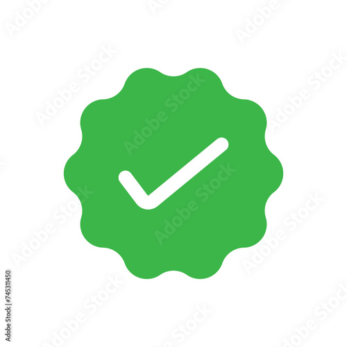 Check Mark vector icon in star badge. Symbol of approval.