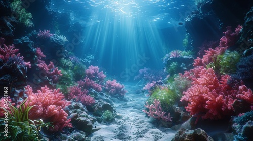 Wallpaper Mural Underwater Coral reef and bright ray sun. Generative AI Torontodigital.ca