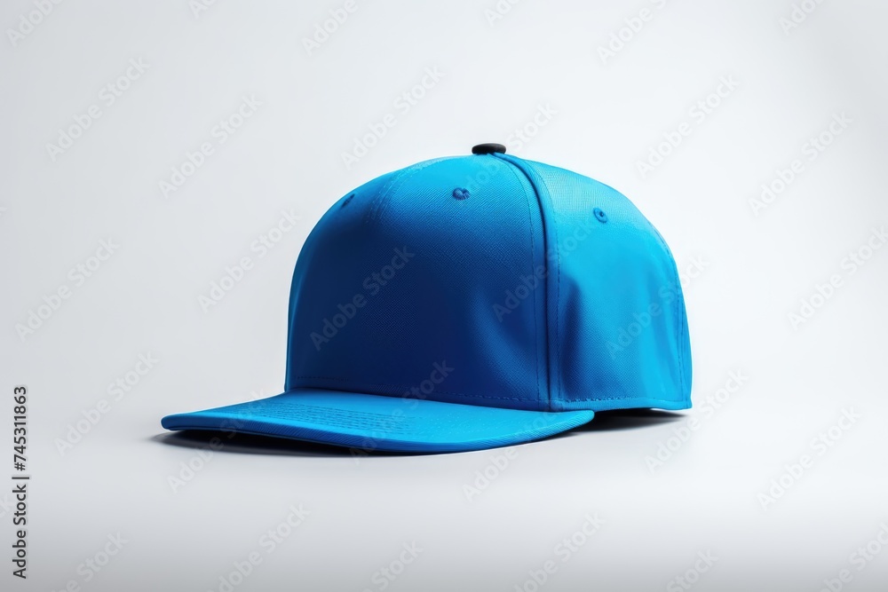 Blue snapback presented as a mockup on a white background, ideal for showcasing design, branding and printing Blue snapback presented as a mockup on a white background, ideal for showcasing design, branding and printing