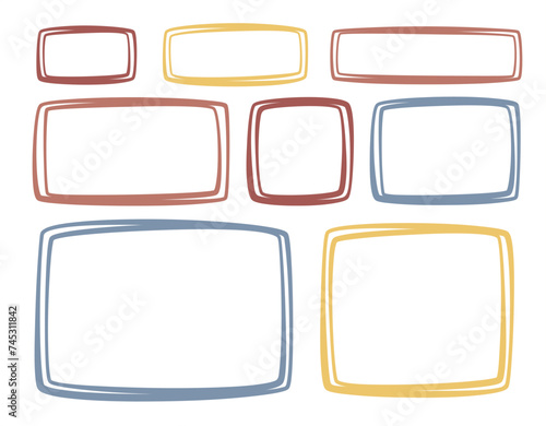 A set of hand drawn doodle blank text frames. Colored text box. Empty speech bubbles on transparent background.  Flat Vector Illustration EPS10
