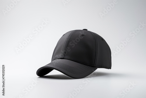 Black baseball cap presented as a mockup on a white background, ideal for showcasing design, branding and printing