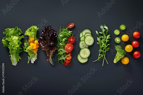 Fresh salad ingredients arranged in an artistic way.