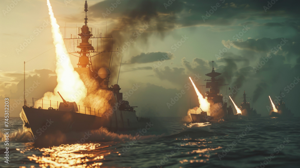 Destroyers fire missiles at sea