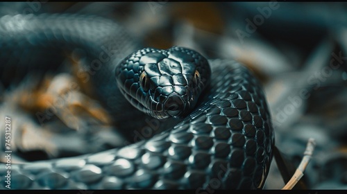 closeup of a menacing black cobra snake, an unforgettable sight photo