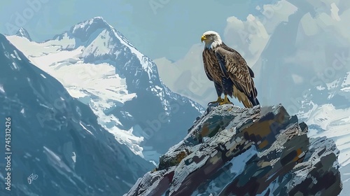 eagle observation, a breathtaking portrait of the regal bird amidst the awe-inspiring mountain scenery