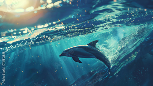 A dolphin gracefully glides through the sparkling © Data