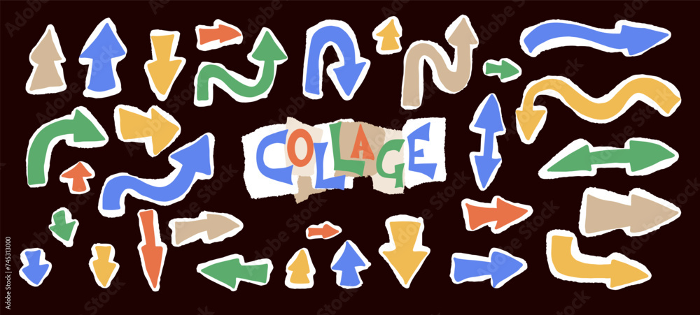 Set of arrows for collage. Collection of direction pointers with papers edges. Set of arrows for collage. Collection of direction pointers with papers edges.