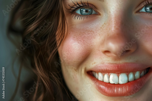 A close-up of a woman face with a smile