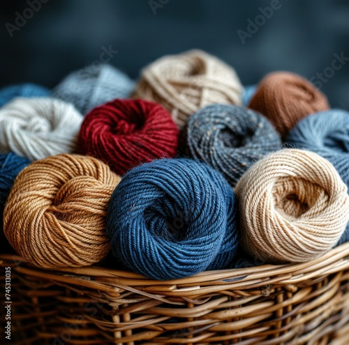 a basket of woolen yarn made of different kinds of yarns