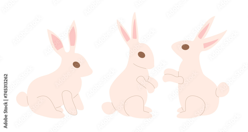Obraz premium Easter bunnies set. Rabbits isolated on white background. Vector flat illustration