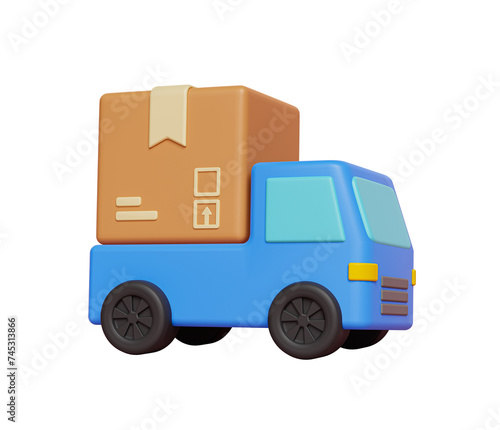 3d delivery truck with package box isolated, simple online delivery service icon. 3d render