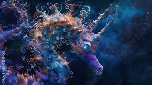 closeup of exotic sea horse in the deep ocean, a fascinating presence in the untamed beauty of the underwater wilderness © CinimaticWorks
