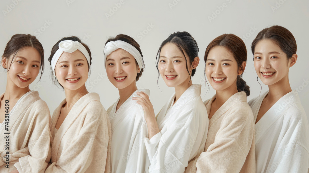 Beauty image of a group of middle aged Japanese women wearing natural color outfits Skin care Cosmetics Beauty image of a group of middle aged Japanese women wearing natural color outfits Skin care Cosmetics