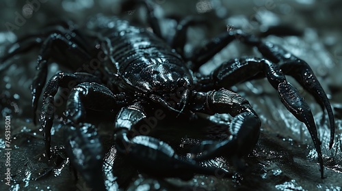black scorpion closeup, a lethal presence in the untamed beauty of the desert wilderness