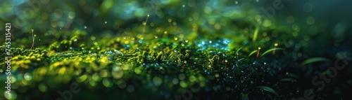 Close-up of chromatic moss, thriving in darkness, a surreal reflection of resilience amidst lifes trials