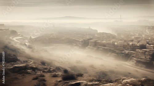 a fog covered mesa near the city of rome