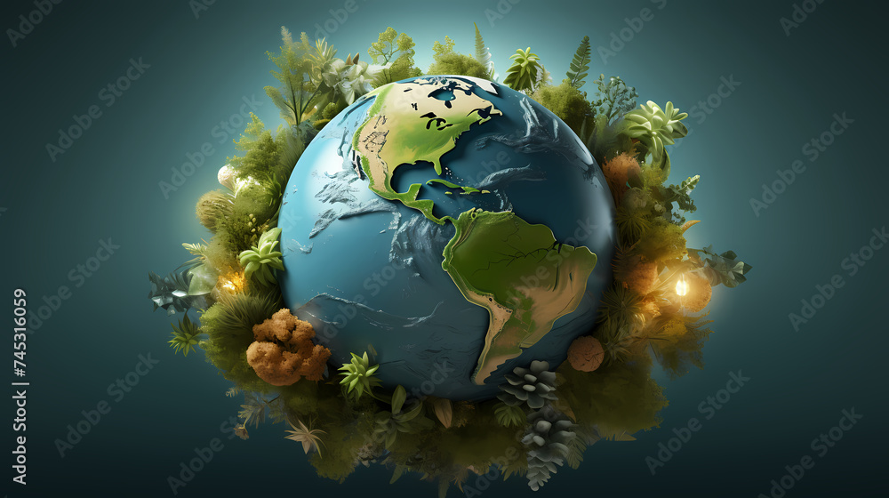 Paper globe surrounded by green leaves, symbolizing environmental protection and care for the fragile planet Paper globe surrounded by green leaves, symbolizing environmental protection and care for the fragile planet