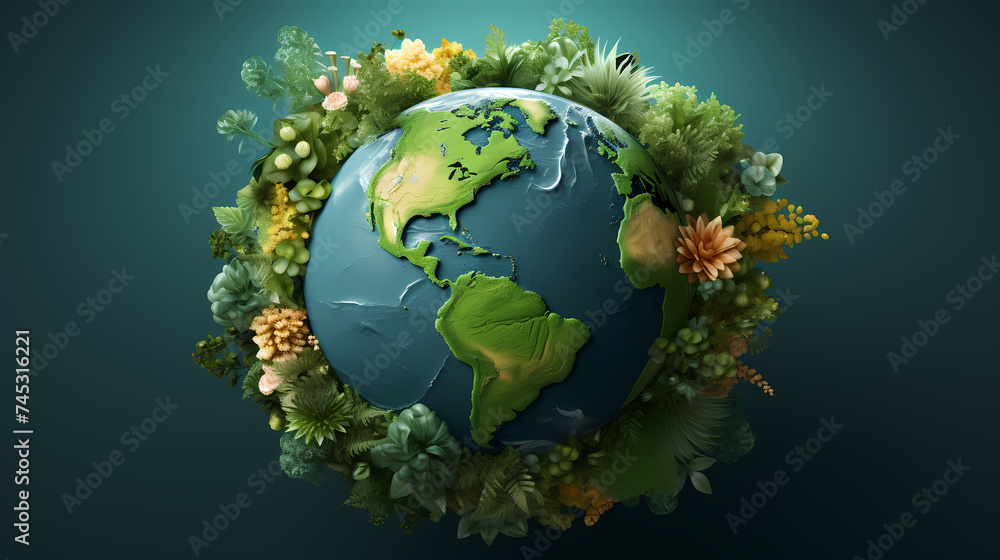 Paper globe surrounded by green leaves, symbolizing environmental protection and care for the fragile planet